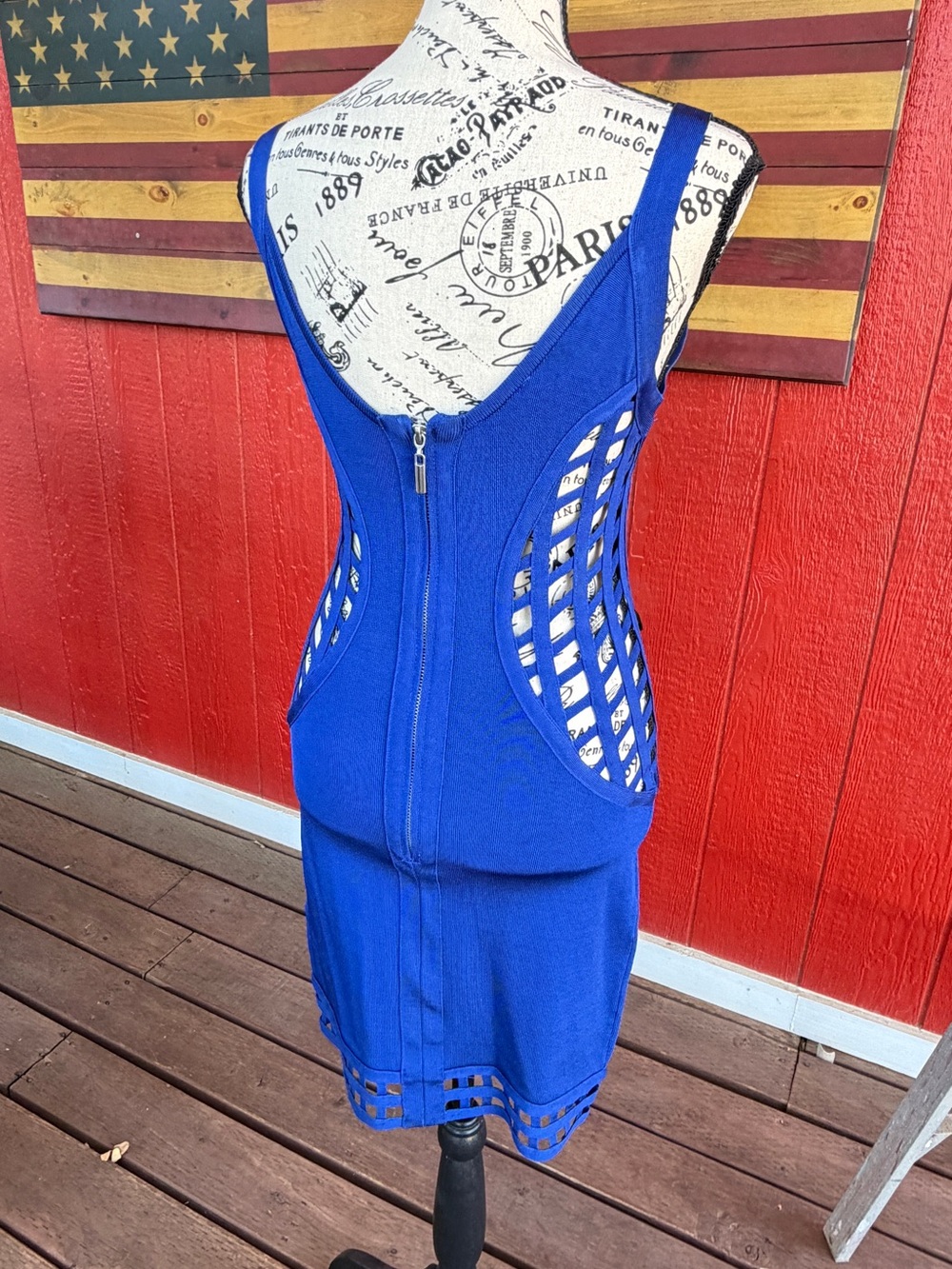 bebe Royal Blue Bodycon Cutout Cage Bandage Mini Dress Size Small - Picture 5 of 5